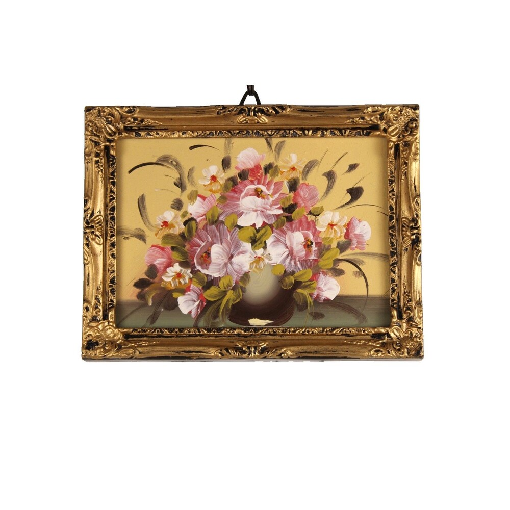 Vintage Painting On Panel board Floral Plastic Frame Set of Two